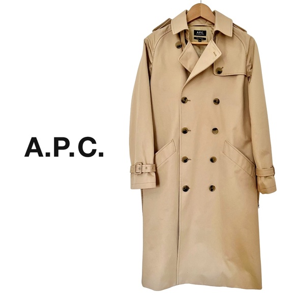 A.P.C. | Greta Trench Coat Size S Beige Long Double Breasted Belted w/Bag - Picture 1 of 14